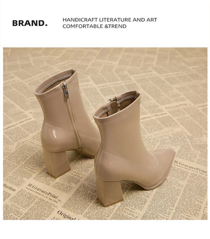 ankle boots fashion pointed square root temperament women's high heels zipper decoration luxury women's winter large size 35-42