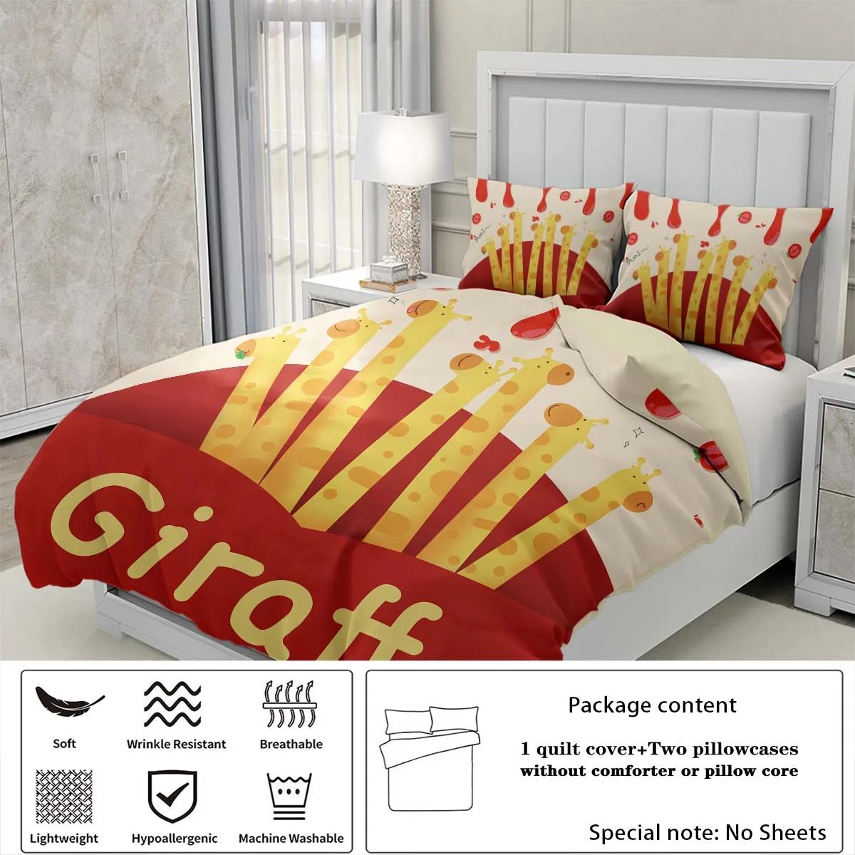 3pcs Cartoon Animal Park Theme Printed BeddingSet,For Bedroom, Guest Room (1*Duvet Cover + 2*Pillowcase, NO Core)