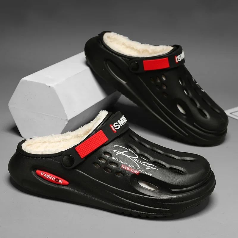 Men Cotton Slippers Winter Warm Furry Clogs Soft Indoor Bedroom Cotton Shoes EVA Fluff Slides Casual Comfortable Plush