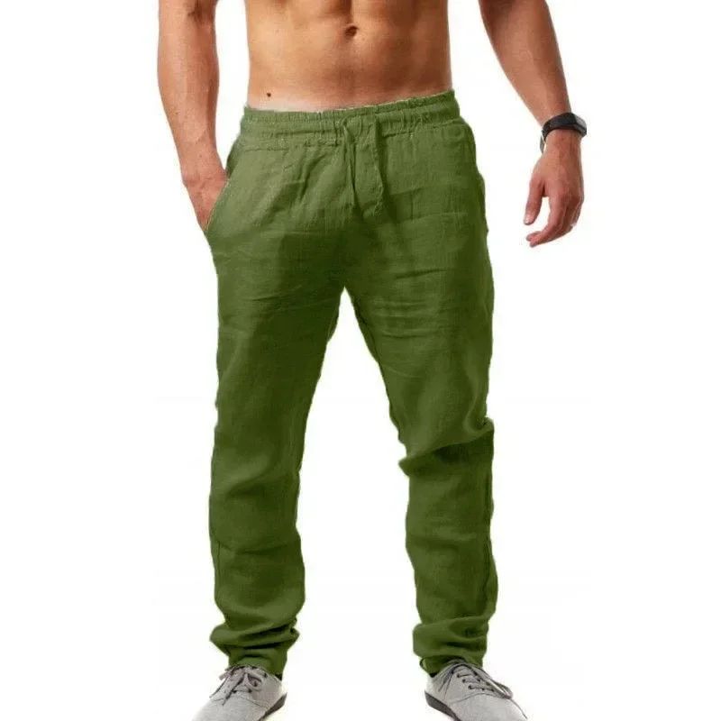 2024 Primavera/Verão Novas Calças Masculinas de Algodão e Linho Moda Verão Casual Cor Sólida Solta Plus Size M-4XL