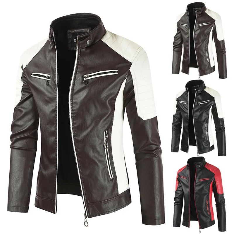 Fashionable Men's Biker Leather Jacket 2025 New Zipper Stand Collar Fleece Lined Casual PU Leather Coat Regular Fit Chinese Orig