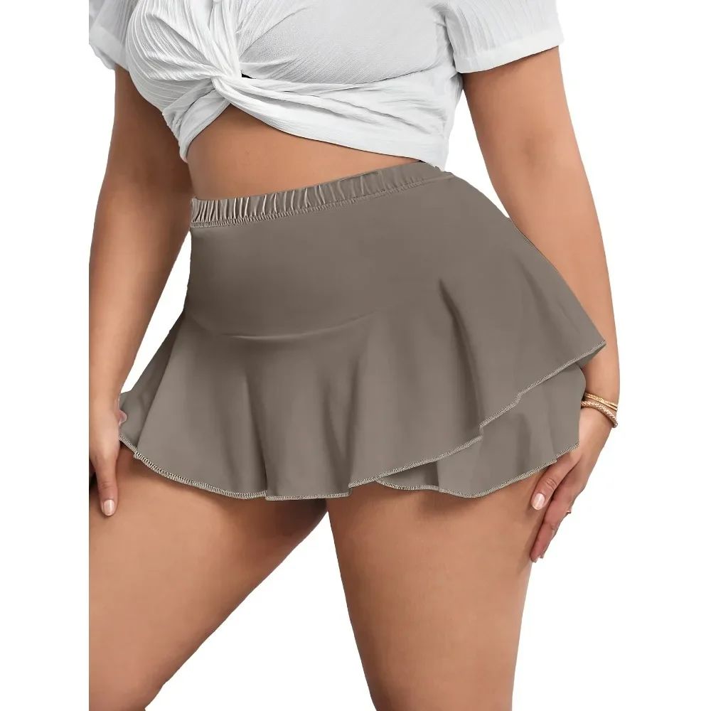 Plus Size 1XL-5XL Women's Casual Skirts Pleated Home Skirts Ladies Fashion Sexy Short Leggings Solid Color Skirts