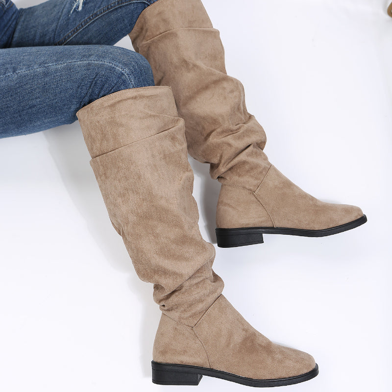 BCEBYL Autumn and Winter Fashion New Sexy Solid Color Warm Round Toe Thick Bottom Low Heel Comfortable Women's Boots Botas Mujer
