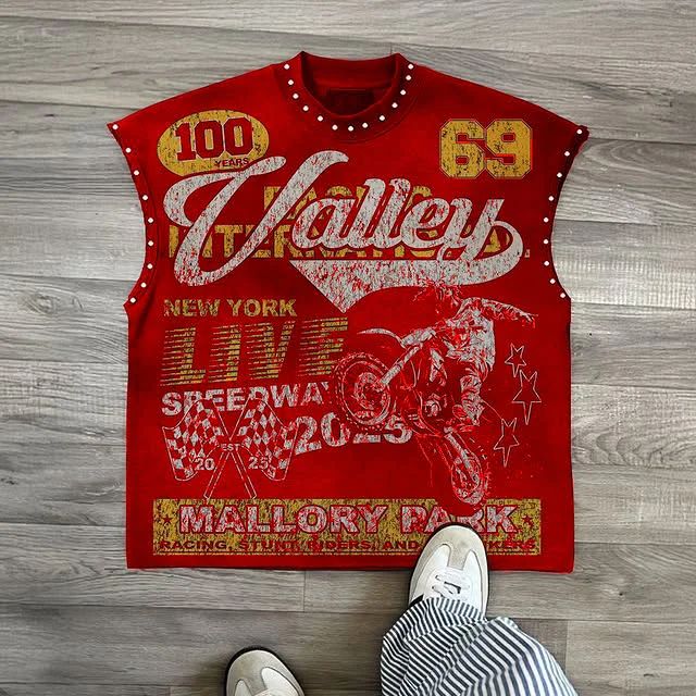 Streetwear Y2K Fashion Fashion Retro Sleeveless Oversized T Shirt Gothic Classic Top Hip Hop Print Extra Large Round Neck Vest