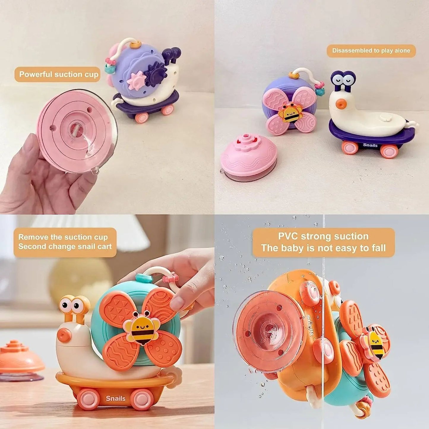 5 in 1 Baby Suction Cup Spinner for 0-12Month Snail Windmill Spinning Music Dining Table Infant Baby Fun Emotion Soothing Toy