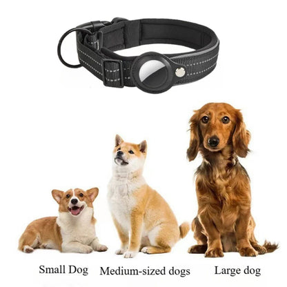 Coleira de cachorro AirTag, coleira reflexiva, coleiras acolchoadas, suporte para AirTag, coleira ajustável para cães pequenos, médios e grandes