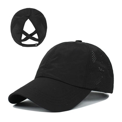 Boné de Beisebol de Verão Cor Sólida Roupa de Golfe Feminina Esporte Lazer Boné Cruzado com Rabo de Cavalo Chapéu de Malha Secagem Rápida Meio-Oco Boné Masculino com Aba Curva
