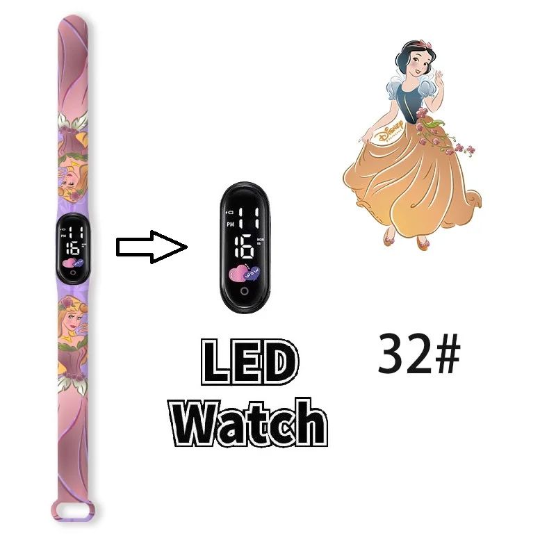 Disney Princess Kids Digital Watch Cartoon Action Figure Snow White LED Touch Waterproof Electronic Watch Toys for Children