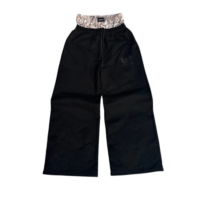 Y2K Retro Pants Harajuku Double Embroidered Waist Sweatpants Hip Hop Goth Clothes Fashion Wide Leg Baggy Pants Streetwear Unisex