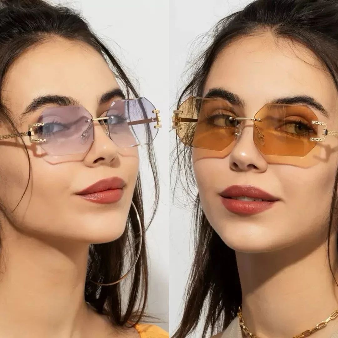 Vintage Rimless Sunglasses Women Men Brand Designer Polygon Sun Glasses Female Trendy Rectangle Cutting Len Shades Eyewear UV400