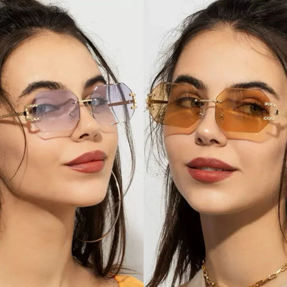 Vintage Rimless Sunglasses Women Men Brand Designer Polygon Sun Glasses Female Trendy Rectangle Cutting Len Shades Eyewear UV400