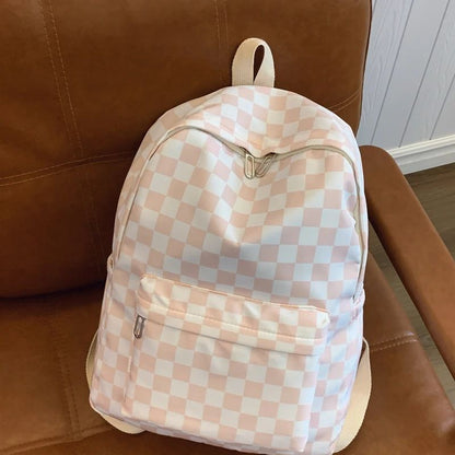 Checkerboard Laptop Backpack for Women - Fashion Print Crossbody Set Multi Pocket Adjustable Straps Campus Commute Essentials
