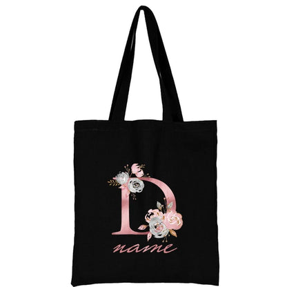 Custom Free Name Canvas Bags Women Shoulder Bag Handbags Pink Letter Beach Bags Tote Casual Woman Grocery Eco Shopping Bag