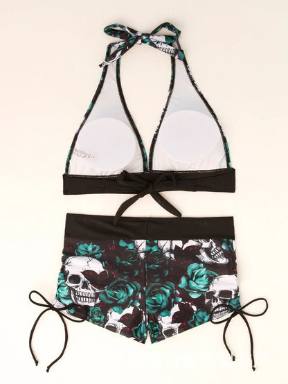 Conservative Skull Print Bikini Women's Swimsuit Flat Briefs New Arrival Swimwear from Mainland China Female Fashionable