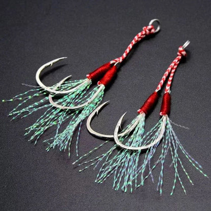 10 pçs/Lote Anzol Auxiliar Cast Jig Aço Carbono Ângulo Farpa Rosca Pena Isca Pesca Lento Jigging Mar Pesca Anzol