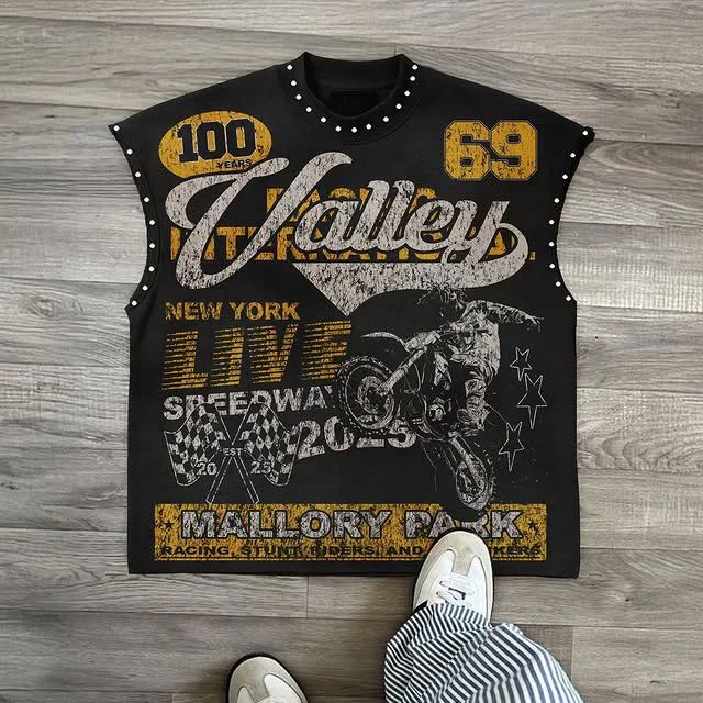 Streetwear Y2K Fashion Fashion Retro Sleeveless Oversized T Shirt Gothic Classic Top Hip Hop Print Extra Large Round Neck Vest