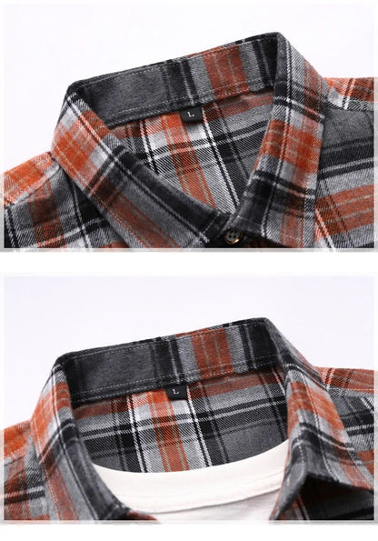 2025 new red summer men's shirts short-sleeved plaid fat big yards youth casual shirt.