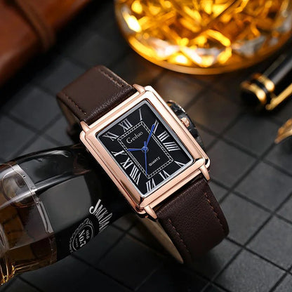 New Fashion Designer Rectangle Dial Quartz Watch for Men Casual Leather Strap Luxury Business Wristwatch Relogio Masculino