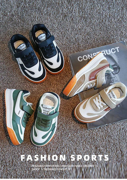 Children's Spring New Leather Upper Sneakers Middle Large Children's Casual Shoes Boys and Girls Soft Sole Students Tennis Shoes