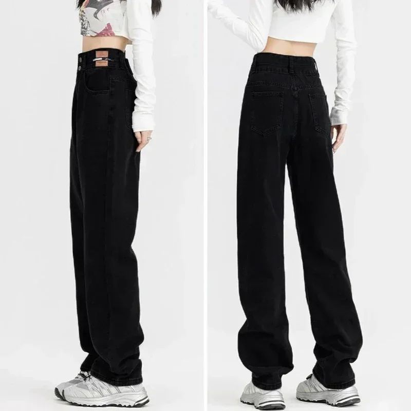 New Woman Korean Double Buckle Design Jeans Female Winter Snow Warm Thermal Plush Pants Girls Popular High Waist Denim Trousers