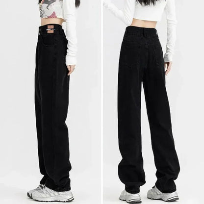 New Woman Korean Double Buckle Design Jeans Female Winter Snow Warm Thermal Plush Pants Girls Popular High Waist Denim Trousers