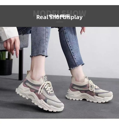 2026 New Women's Dad shoes Breathable Me Running shoes Faionable Casual Sports Sneakers Flat Bot round Toe Plastic Sole