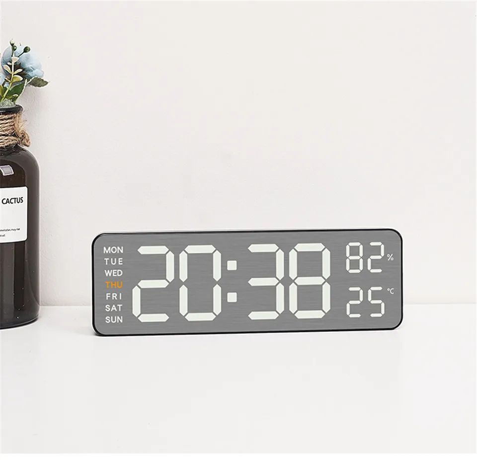 Mirror Brushed Finish Wall Clock Premium Feel Silent Wall Clock Table Alarm Clock Temp Display Bedroom Office Living Room Decor