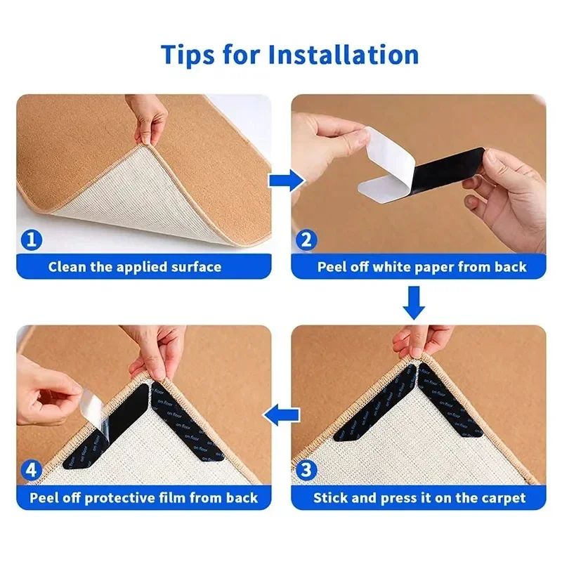 8/1Pcs Anti-Slip Carpet Sticker Self Adhesive Washable Rug Gripper Bath Mats Prevent Sliding Pads for Kitchen Bathroom Hallway