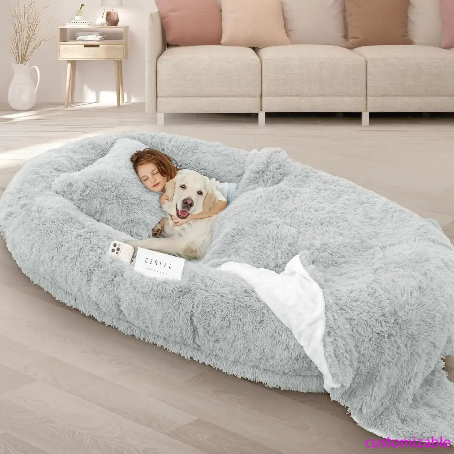 Cama de Cachorro Humana, 71''x45''x12'' Tamanho para Adultos e Pets, Cama Gigante Lavável para Pessoas e Cachorros com Espuma de Memória de 10 CM de Espessura, Cama Grande Extragrande para Cachorros