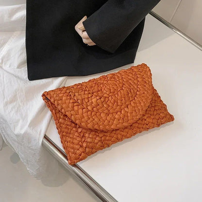Fashionable Corn Husk Straw Bags Hand-woven Women Clutch Envelope Handbag Long Purse for Female Summer Beach Bag Bolsa 2024