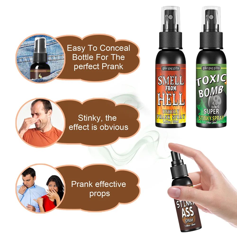 30ml Fart Gag Spray Prank Joke Plastic Terrible Smell Spray Party Supplies Spoof Odor Spray for Adults Kids Halloween Funny Toys