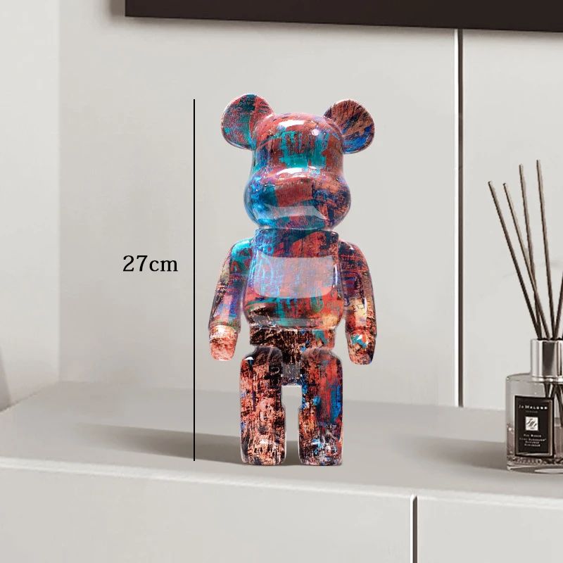 Estátua Urso Graffiti 27cm Bloco Tinta Urso Decoração Enfeites de Resina para Desktop Decoração de Casa Sala de Estar Urso Escultura de Chão Presentes