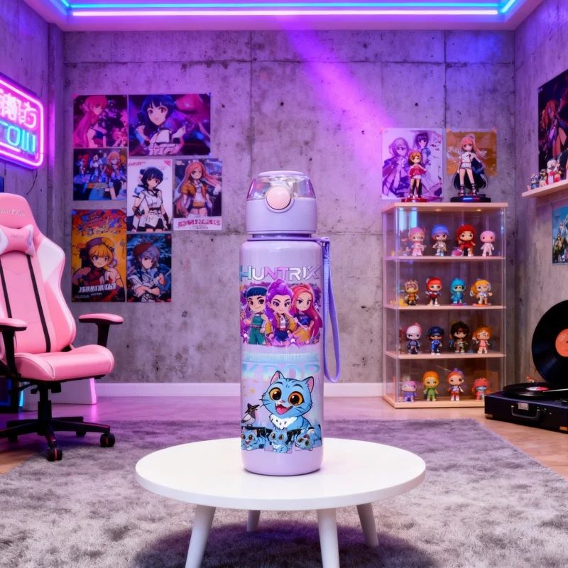 Garrafa de água Kpop Demon Slayer com canudo 700ml Copo de anime de verão para crianças Meninas Meninos Caneca esportiva ao ar livre Acessório de escola e escritório Presente