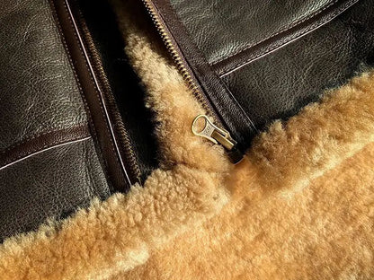New Fashion 2024 Men's Winter Coat Genuine Leather Natural Sheepskin Shearling Jacket Thick Wool Liner Brown Plus Size XXXXXXL