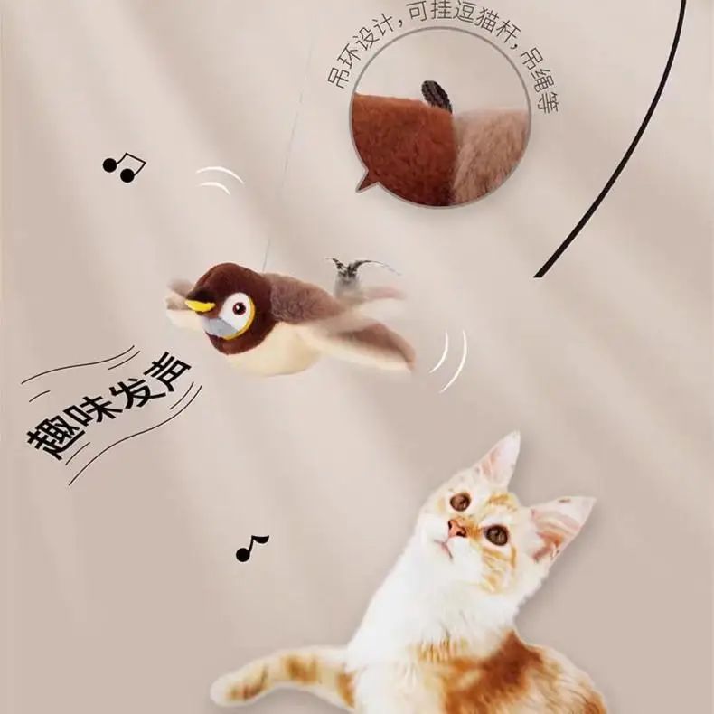 Brinquedo Interativo Hot Cat Catnip Elétrico Pássaro (com Catnip) Cães Gatos Brinquedo de Pelúcia Ranger Ativado por Toque USB Recarregável para Pets