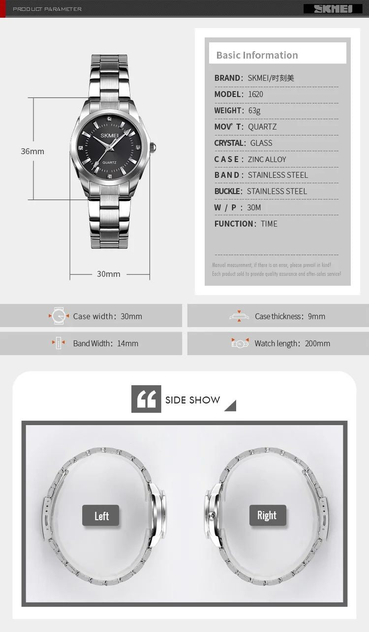 SKMEI1620  For Women Thin Lady Hour Ladies reloj mujer Fashion Simple Quartz Women Watch Japan Movement Luxury Quartz Watches