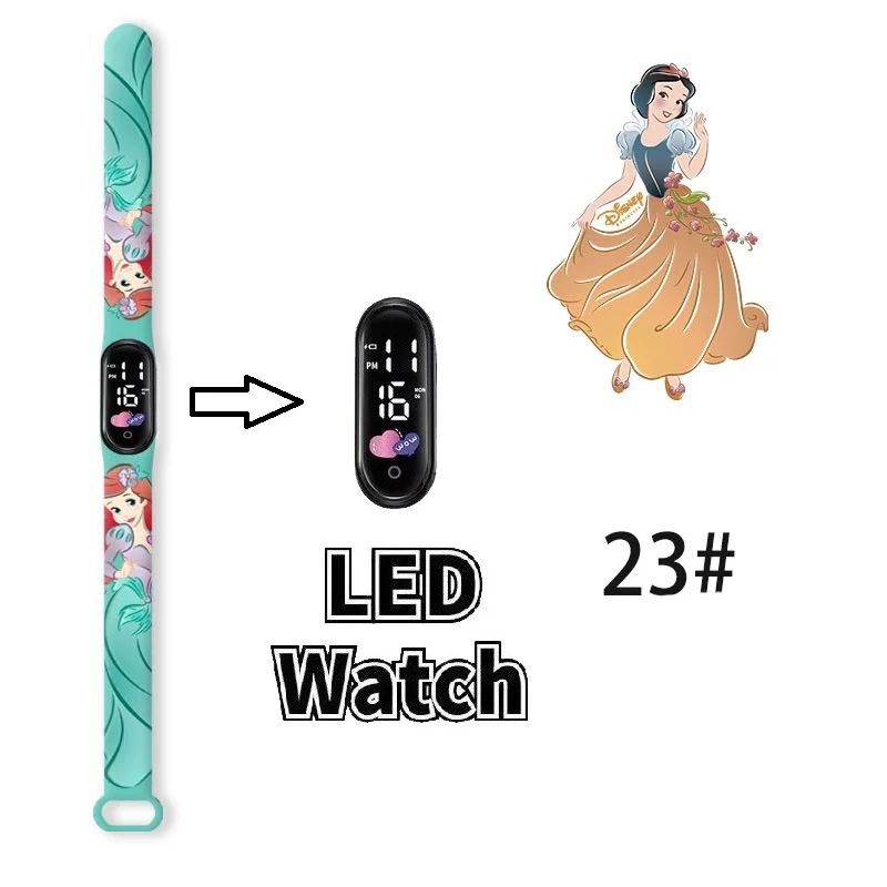 Disney Princess Kids Digital Watch Cartoon Action Figure Snow White LED Touch Waterproof Electronic Watch Toys for Children