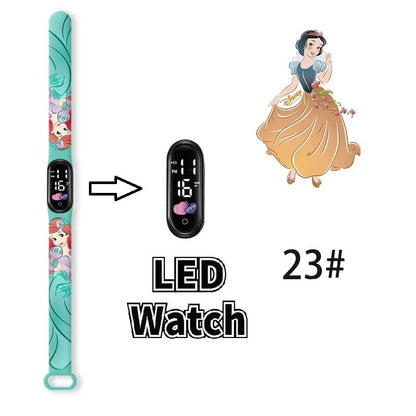 Disney Princess Kids Digital Watch Cartoon Action Figure Snow White LED Touch Waterproof Electronic Watch Toys for Children