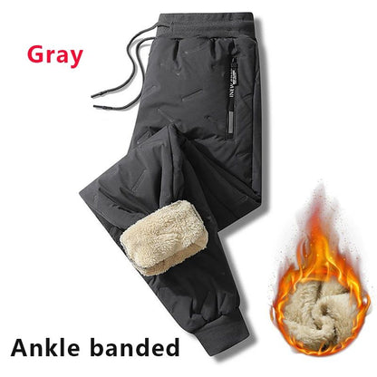 Calça Moletom Masculina de Inverno de Pelúcia Grossa com Lã de Cordeiro, Calça Térmica Casual, Calça de Algodão Quente, Impermeável e à Prova de Vento