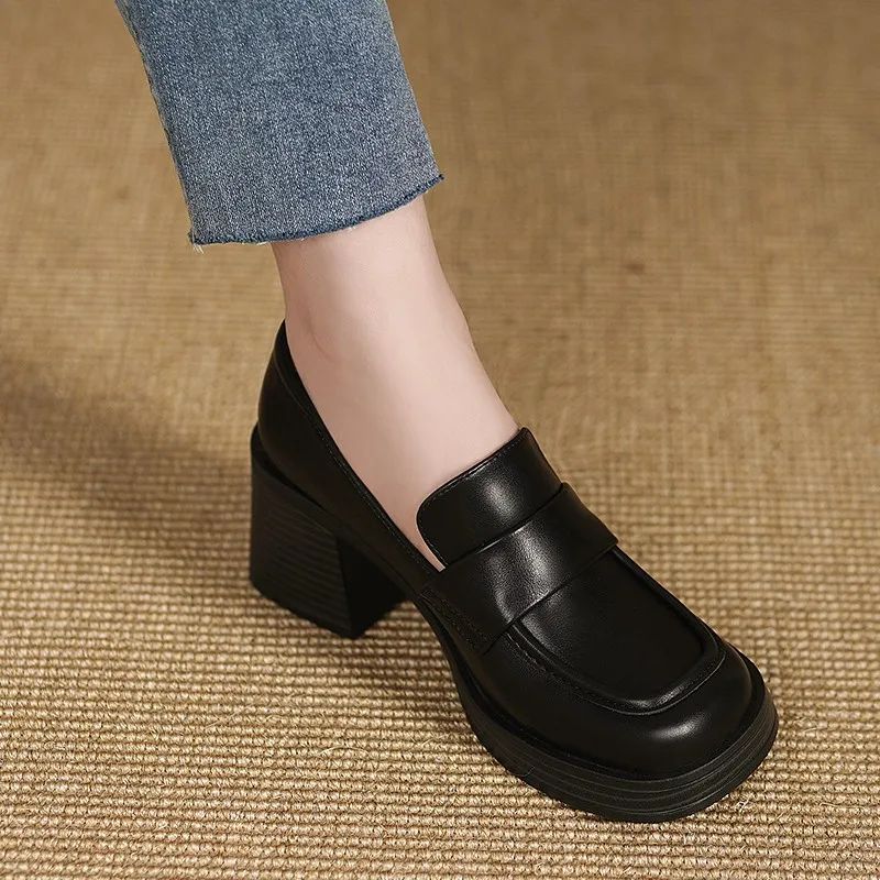 2025 New Fashion Round Toe Cover High Heel Shoes Comfortable Waterproof Table Thick Heel Casual Women's Shoes  Zapatos De Mujer
