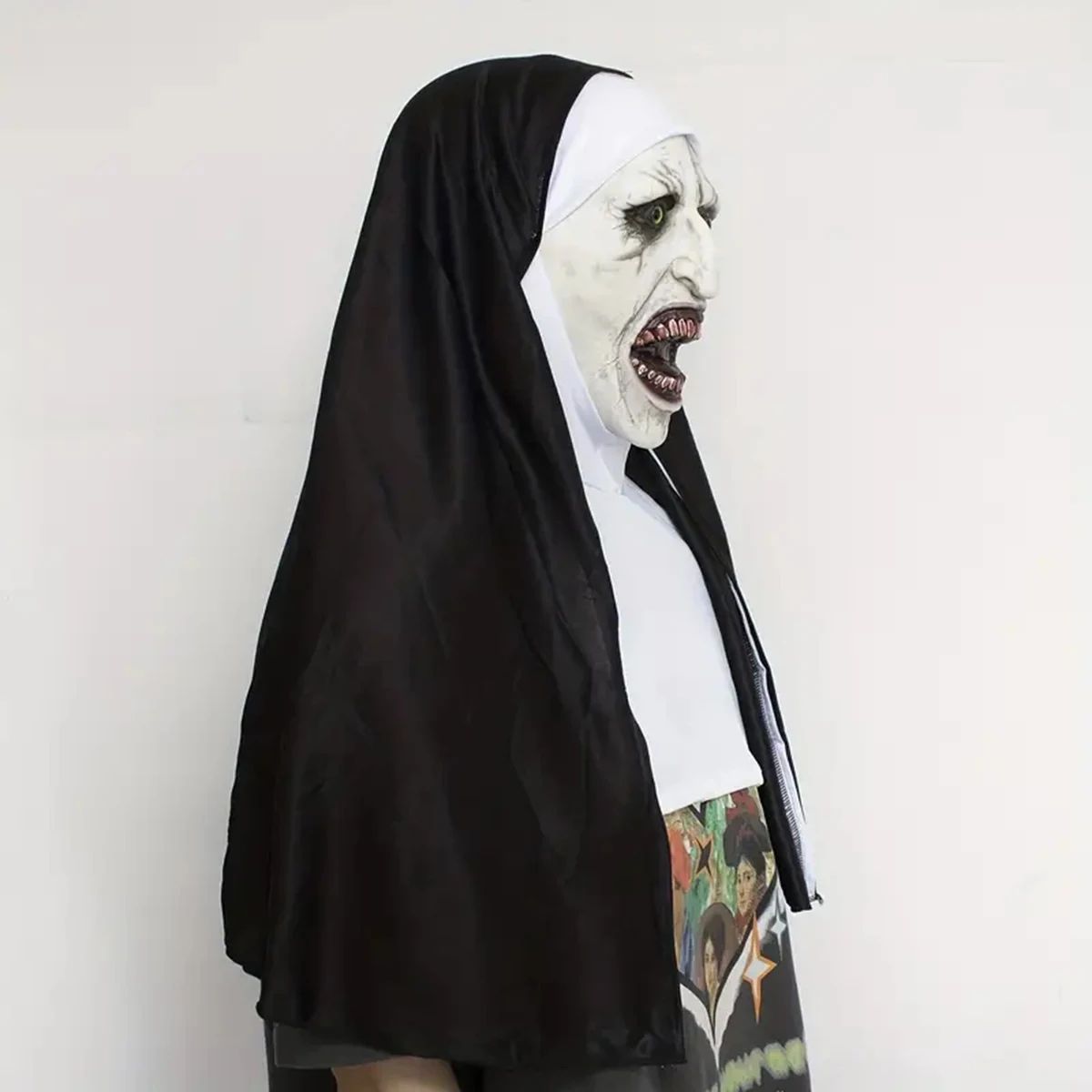 Bloody Scary Nun Mask Horror Cosplay Latex Demon Ghost Face Mask with Headscarf Halloween Party Costume Accessory