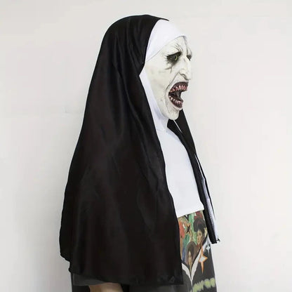 Bloody Scary Nun Mask Horror Cosplay Latex Demon Ghost Face Mask with Headscarf Halloween Party Costume Accessory