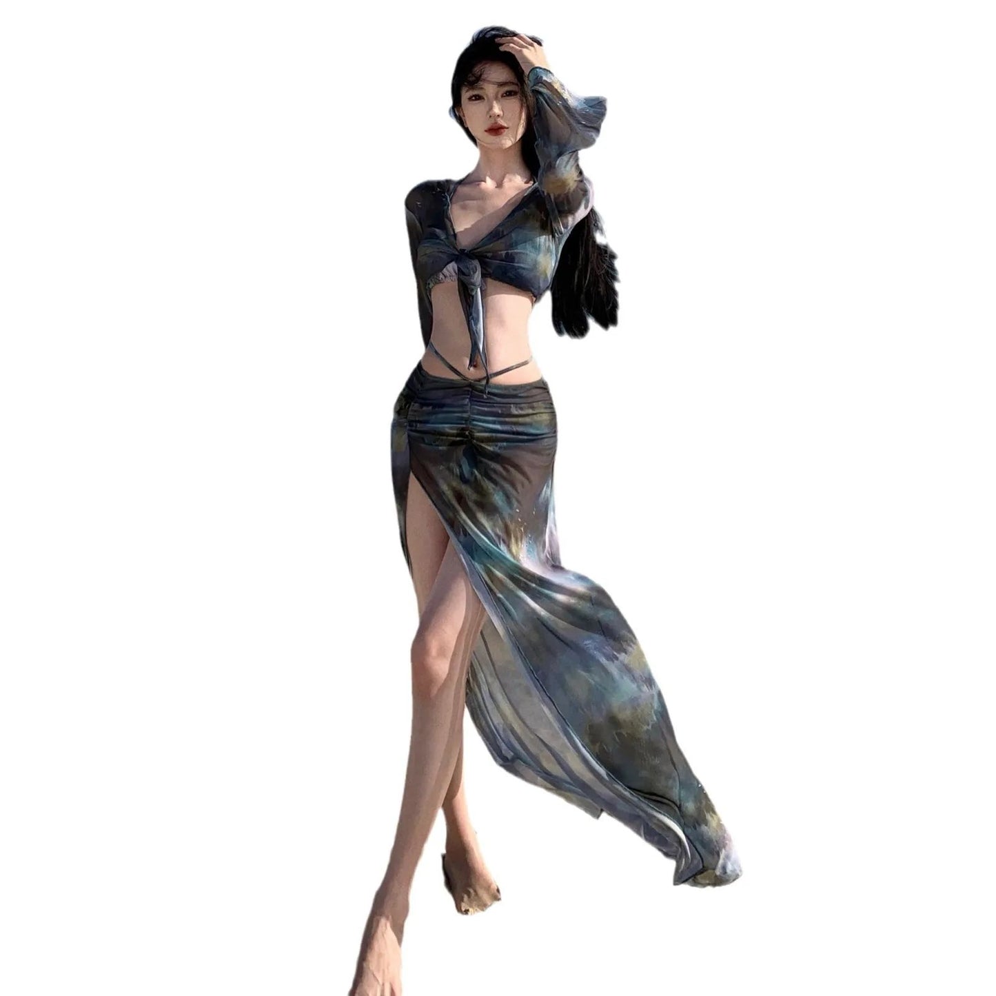 2024 New Women's Bikini Set Long Dress Sexy Slimming Elegant Fashion Swimwear Four-Piece Set For Vacation And Spa