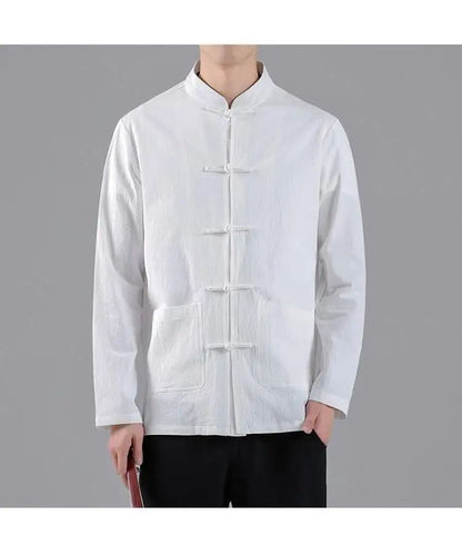 Chinese Style Linen Shirt with Button Design Cotton Linen Spring Autumn New Style Men's Retro Shirt Casual Summer Top