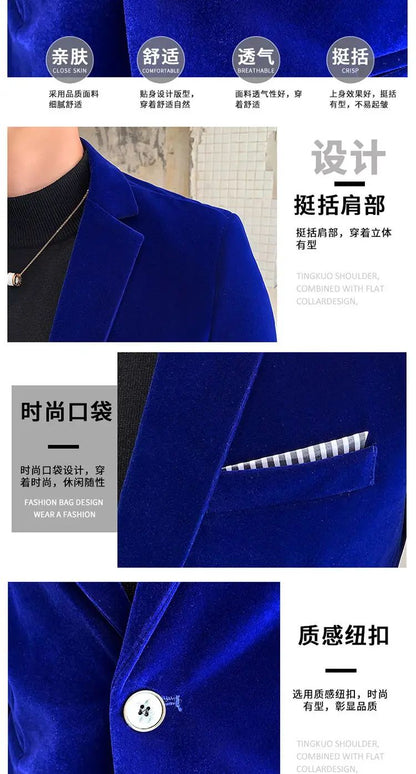 2023 Spring Velvet Wedding Dress Coat Mens Blazer Jacket Fashion Casual Suit Jacket Stage Men's Business Blazers Costume Homme