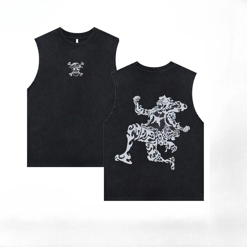 Luffy printed anime fitness vest summer new men s vest Y2k women s washed casual sleeveless shirt streetwear Harajuku