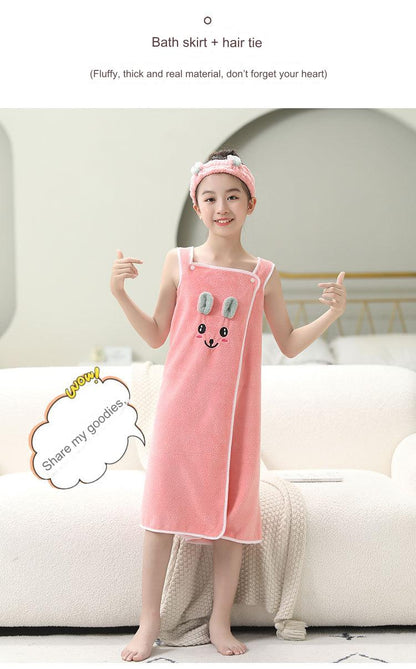 High-end Children's Suspender Skirt, Headband, Soft Towel Bathrobe, Absorbent, Wearable, Wrapable, Water-absorbent Quick-drying