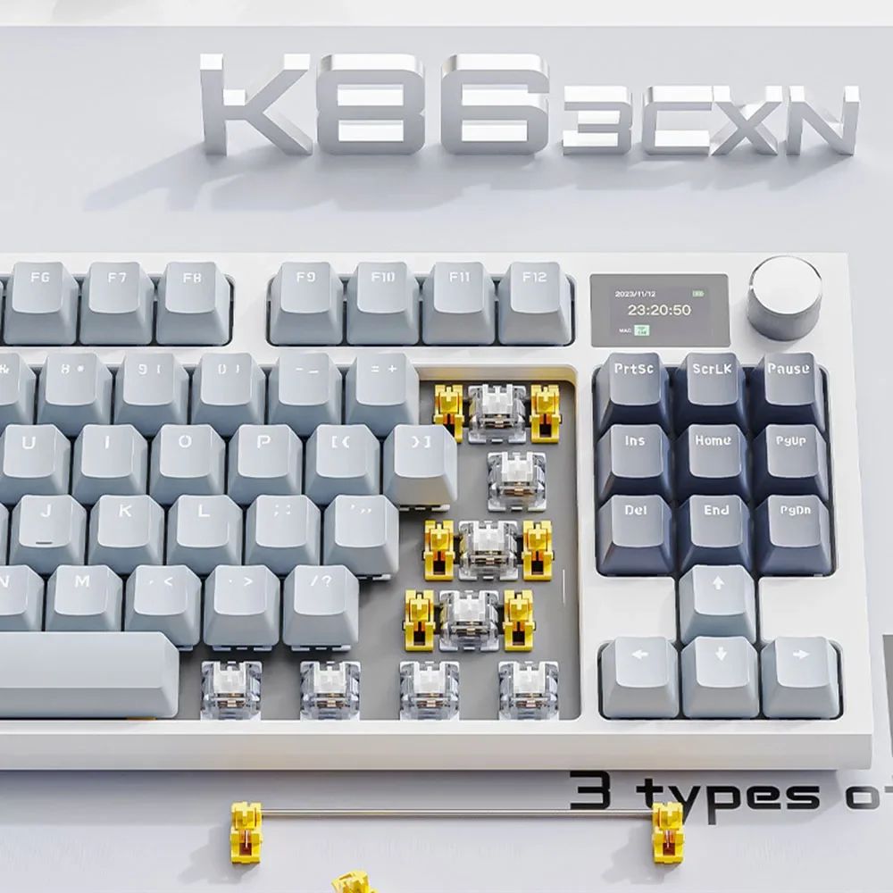 Teclado Mecânico Attack Shark K86 com Botão de Metal, Tela TFT, Hot Swap, RGB, Bluetooth/Wireless, Teclado Gamer Macro