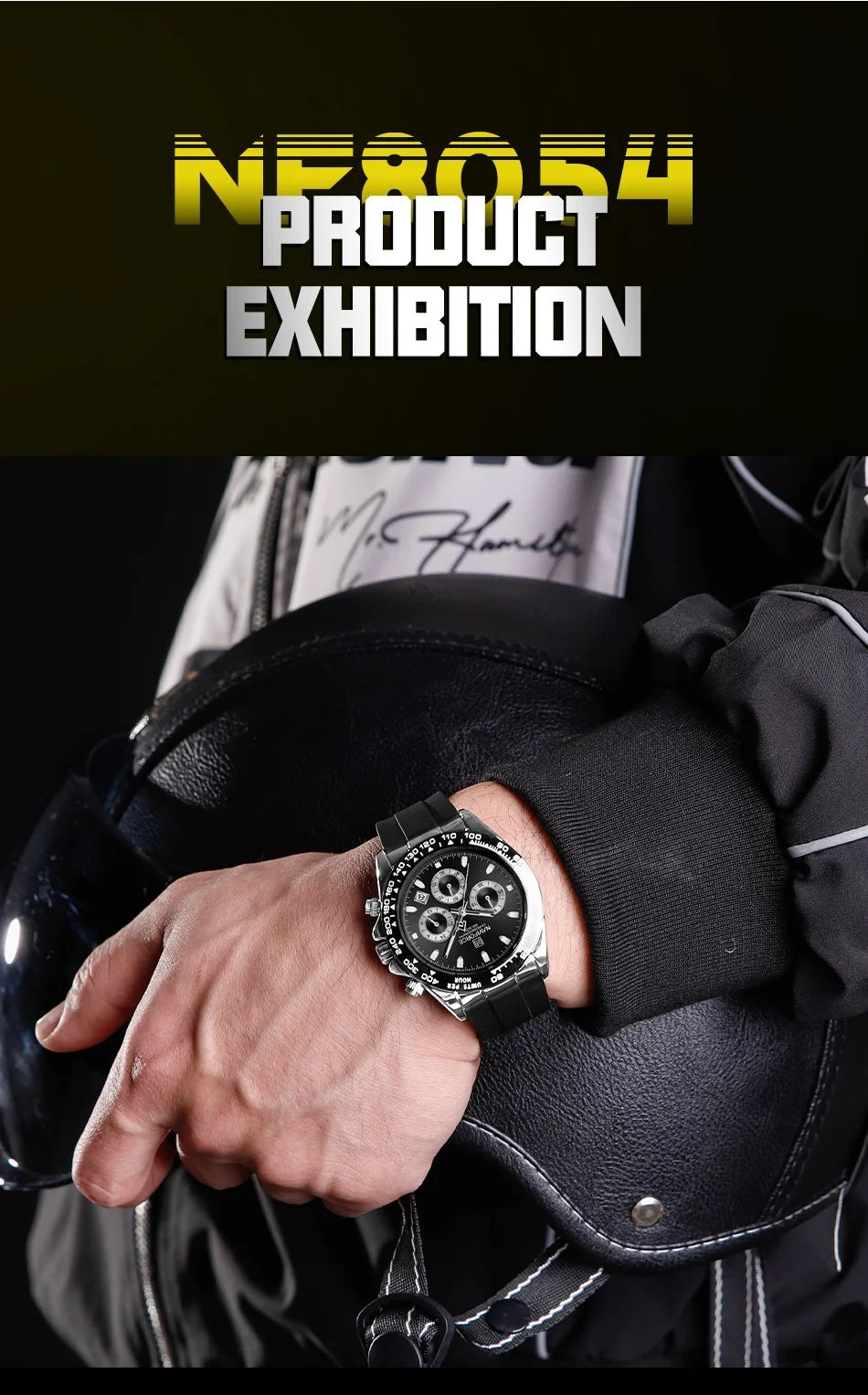 NAVIFORCE Brand NF8054 Men's Business Watches Luxury Classic Quartz Wristwatch Chronograph Silicone Band Waterproof