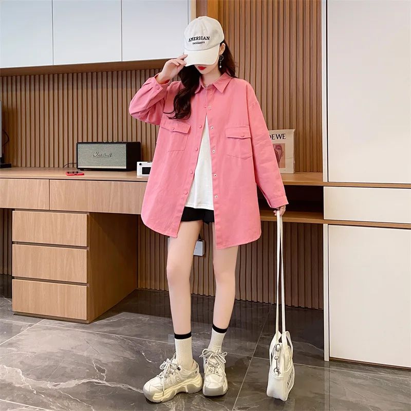 Casual Stylish Denim Long Sleeve Shirt For Women New Spring Autumn Loose Fit Age-Reducing Hong Kong Style Jacket With Button